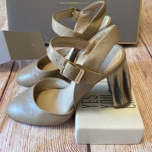 Louise et Cie Heels | Light Oyster Soft Leather Heels | Round Toe Heels